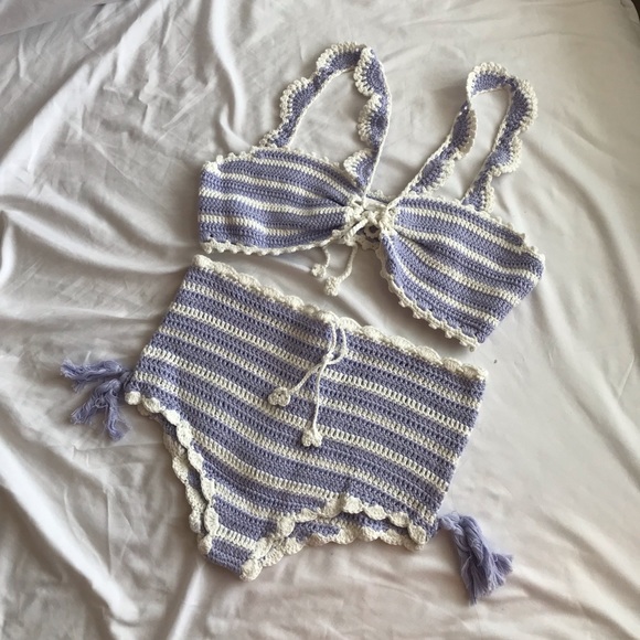 Etophe Studios Other - Crochet Lavender Stripped Boho Fringe Bikini Set